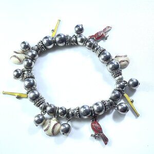 St. Louis Cardinals Charm Bracelet Set - Silver Beads & "Go Cardinals" Bracelet